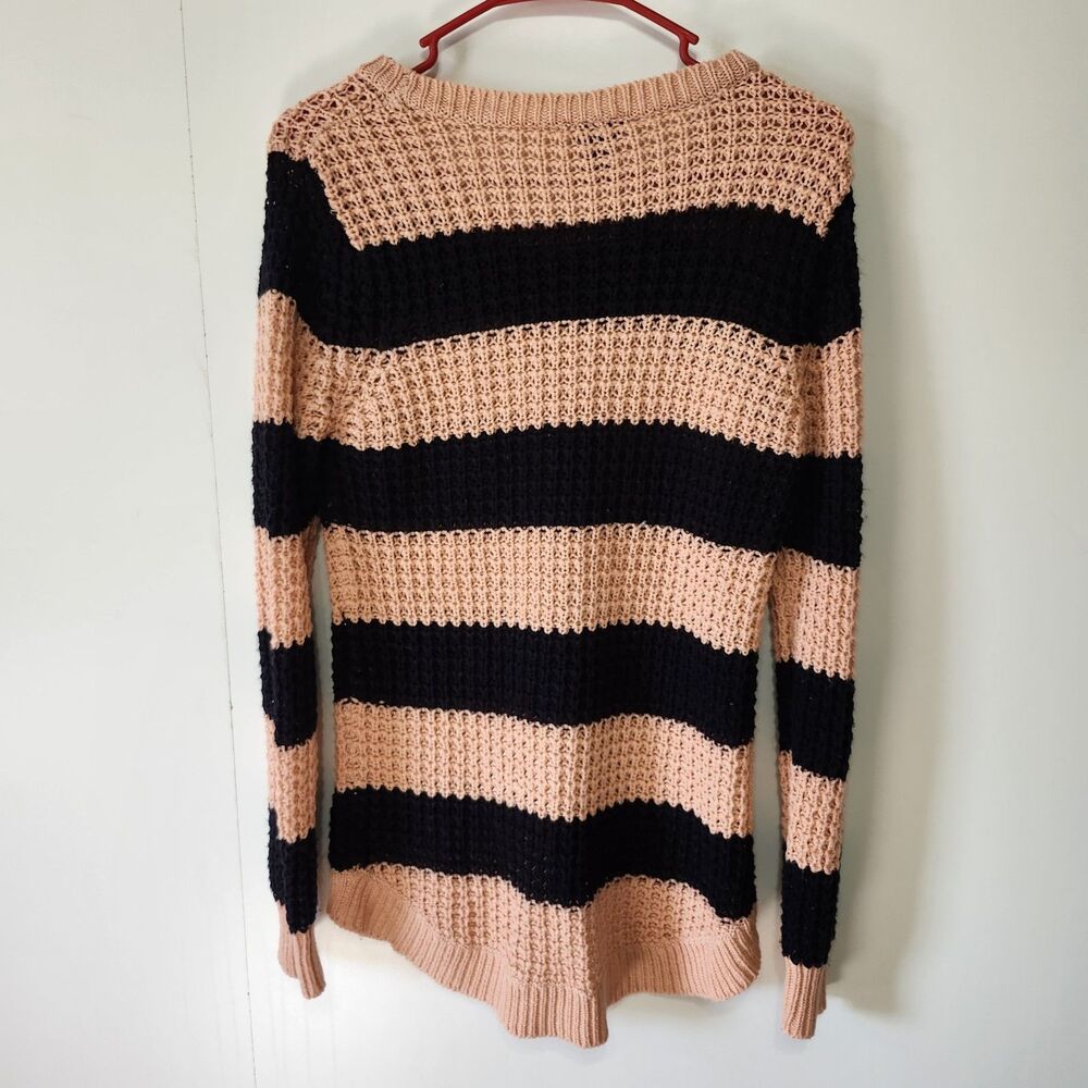 Rue21 Striped Knit Sweater Large Peach Navy High Low Hem Crew Neck Preppy Y2K - Picture 4 of 8